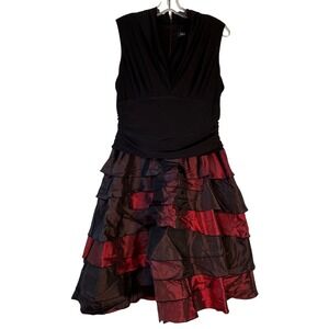 SL Fashions Black Red Ombre Taffeta‎ Tiered V-Neck Party Dress 16P NEW